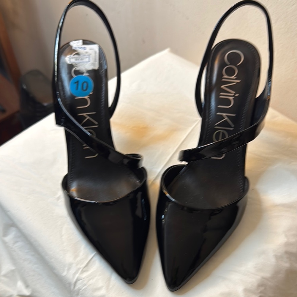 Calvin Klein Black Patent Slingback Heels